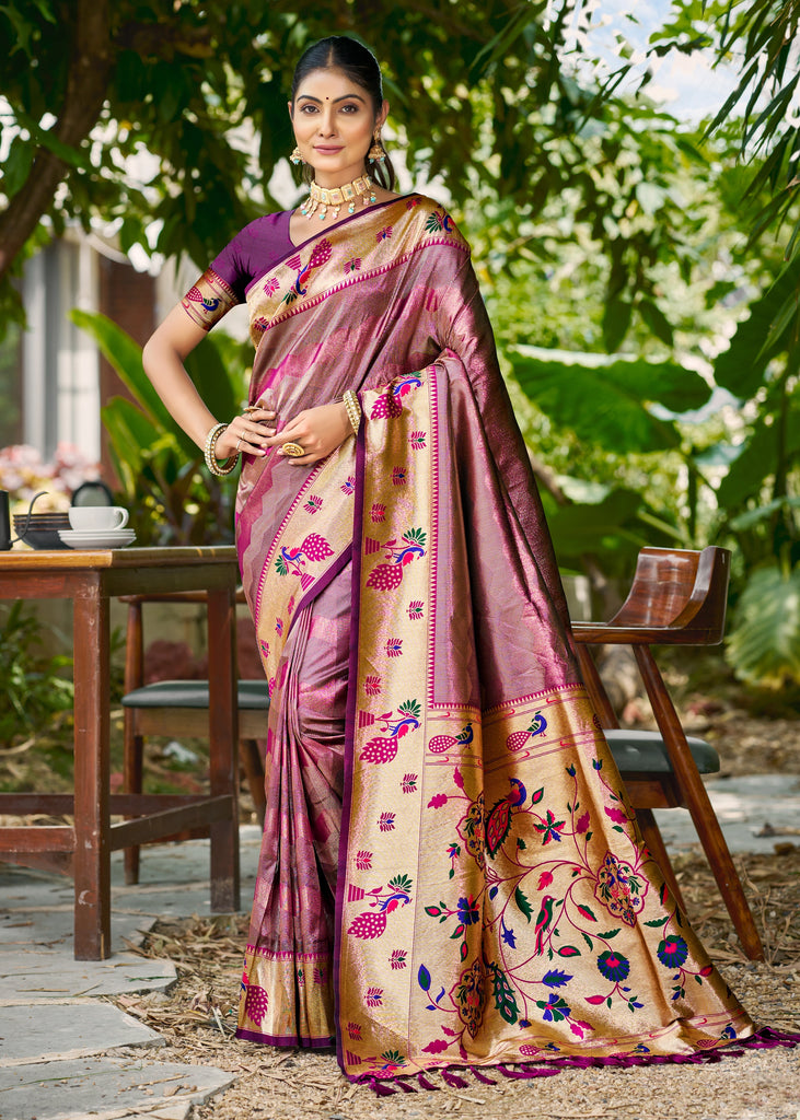 Dahlia Purple Woven Paithani Silk Saree