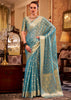 Aqua Blue Woven Banarasi Tissue Silk Saree