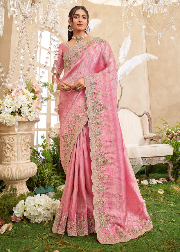 Blush Pink Embroidered Designer Saree