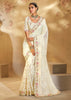 Pearl White Embroidered Georgette Silk Saree