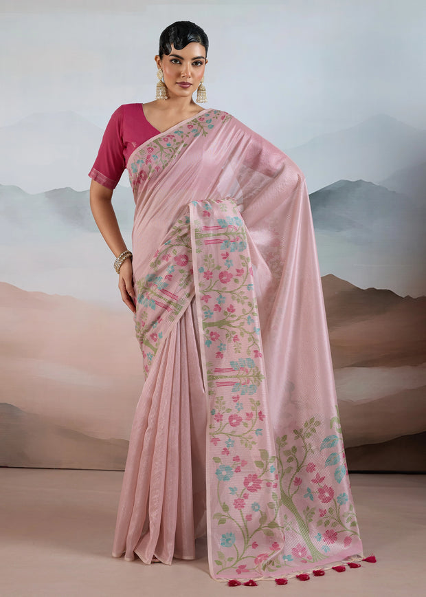 Dusky Pink Woven Tissue Silk Saree