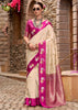 White And Pink Banarasi Satin Silk Saree