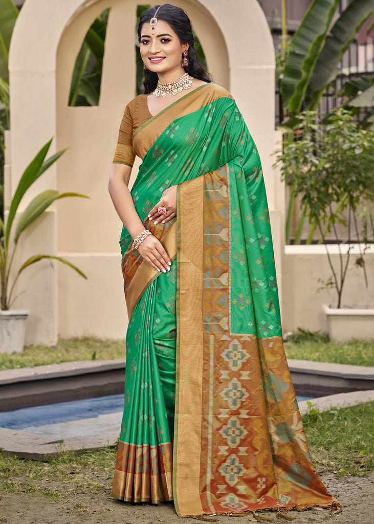 Pine Green Woven Patola Silk Saree