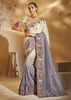 Elegant Cream & Grey Designer Embroidered Crape Silk Saree
