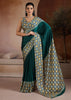 Bottle Green Printed Satin Silk Saree