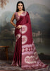 Beet Red Printed Satin Silk Saree