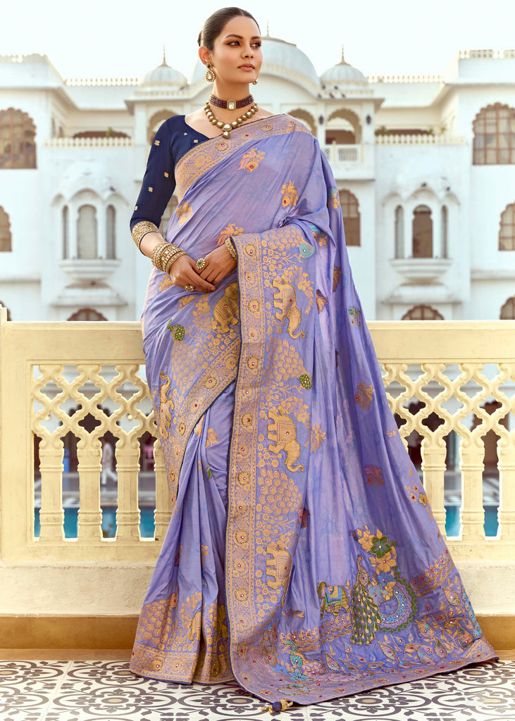 Persian Purple Woven Banarasi Designer Silk Saree With Contrast Blouse