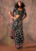 Jet Black Printed Crepe Satin Silk Saree