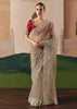 Beige Embroidered Designer Silk Saree
