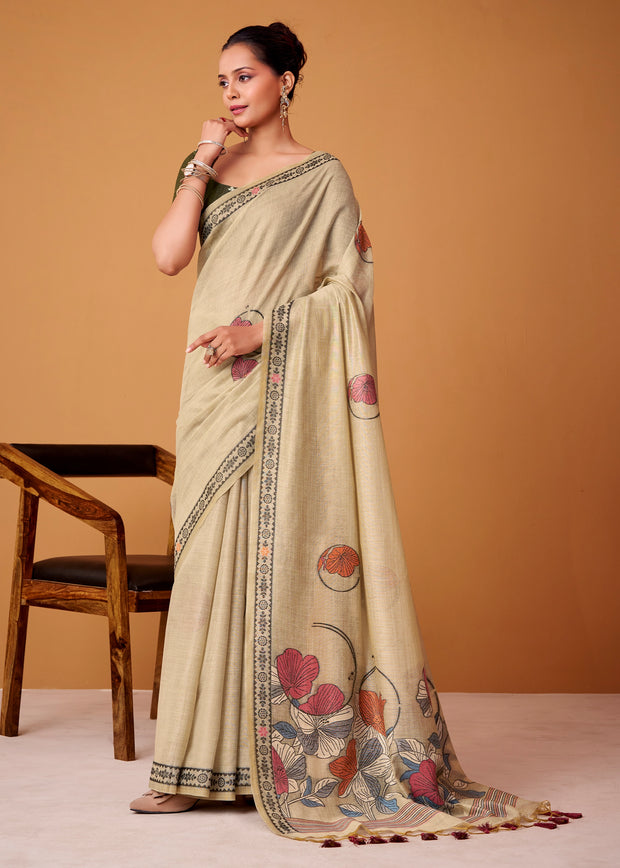 Off White Woven Cotton Saree