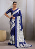 True Blue Printed Satin Silk Saree