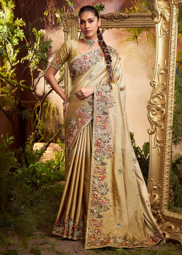 Classic Golden Embroidered Designer Saree