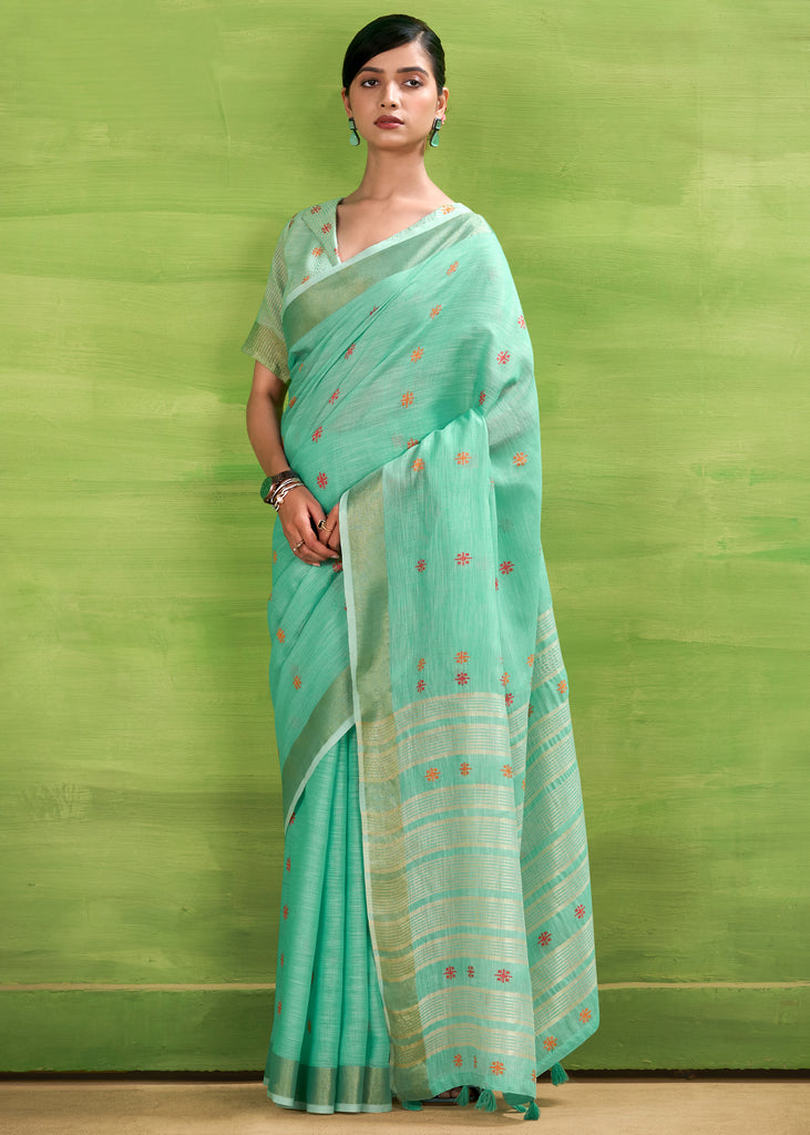 Sea Green Woven Linen Silk Saree