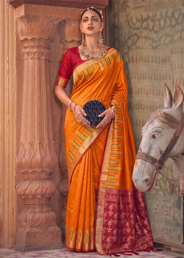 Marigold Orange Woven Banarasi Silk Saree