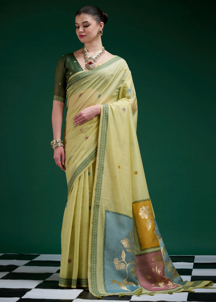 Pista Green Woven Cotton Jamdani Saree