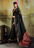 Ink Black Banarasi Tusser Silk Saree