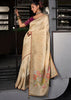 “Exclusive Offer” : Off White Woven Embroidered Banarasi Silk Saree