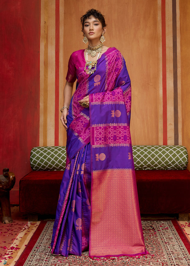 Shades Of Purple Woven Banarasi Silk Saree