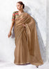Beige Designer Organza Silk Saree With Printed Blouse
