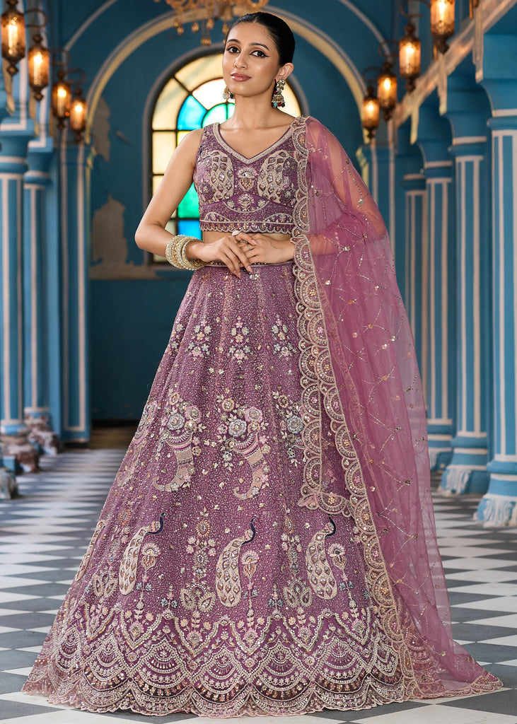 Beige Embroidered Net Lehenga