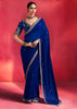 Royal Blue Embroidered Soft Silk Saree With Contrast Blouse
