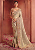 Silver Peach Designer Embroidered Saree
