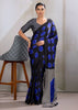 Blue Printed Satin Silk Saree