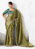Olive Green Embroidered Designer Saree