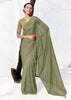 Olive Green Designer Organza Silk Saree With Printed Blouse