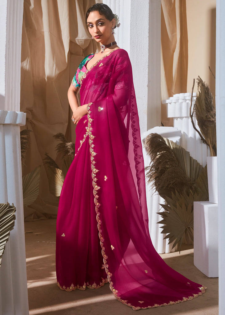 Beet Red Designer Silk Saree