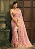 Baby Pink Designer Embroidered Silk Saree