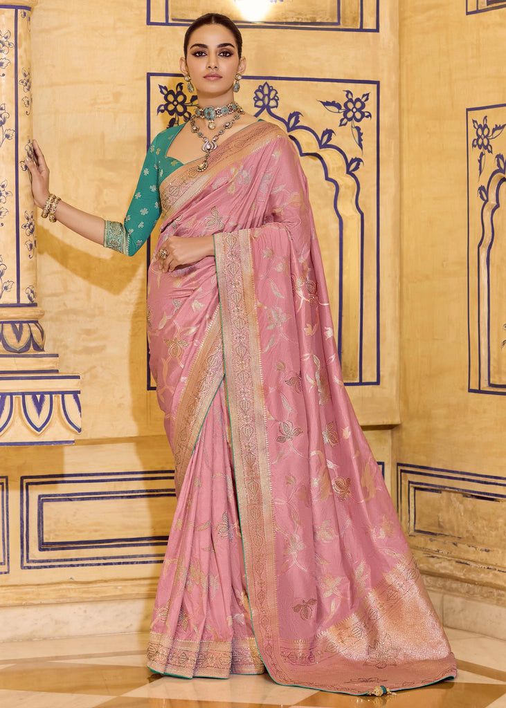Pastel Pink Woven Banarasi Silk Saree