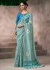 “Exclusive Offer” : Light Cyan Woven Cotton Silk Saree