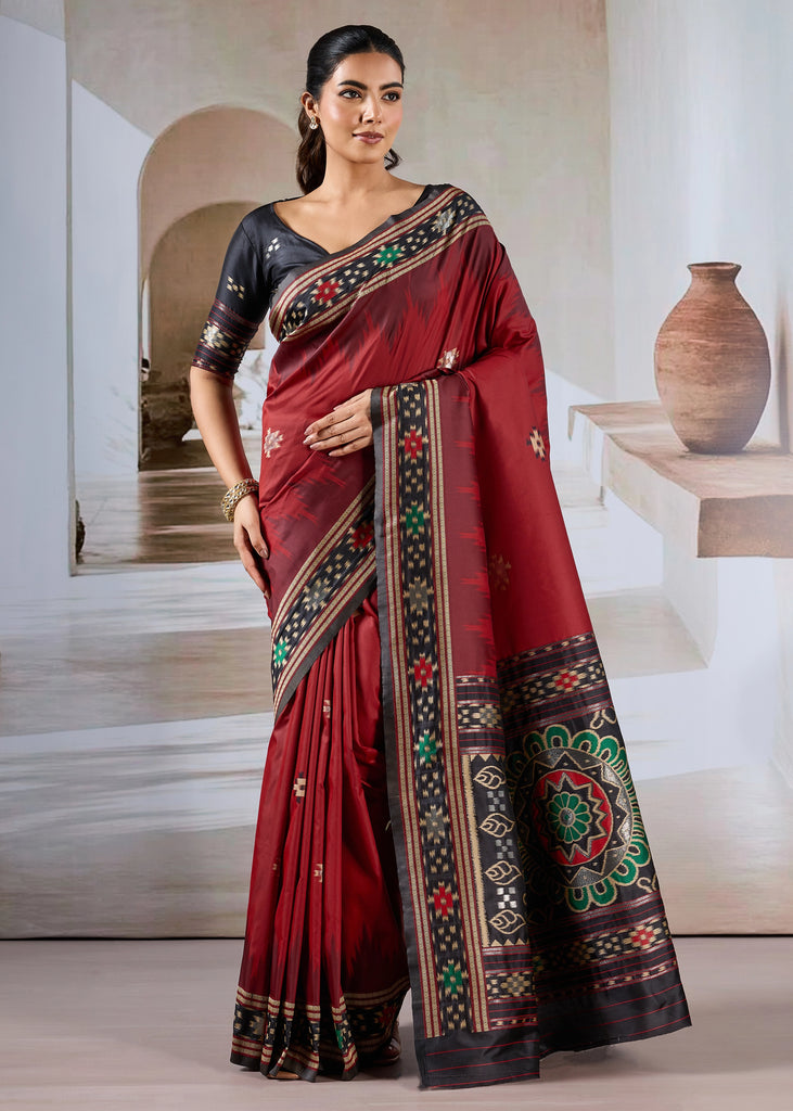 Maroon Red Patola Silk Saree