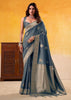 Fossil Grey Woven Tusser Silk Saree