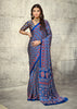 Indigo Blue Printed Satin Silk Saree