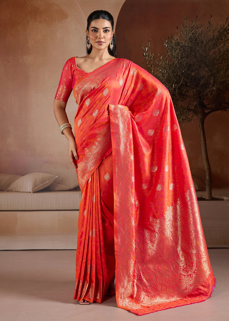 Sunrise Orange Woven Banarasi Silk Saree