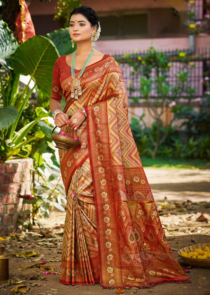 Earthy Red Dual Tone Woven Banarasi Silk Saree