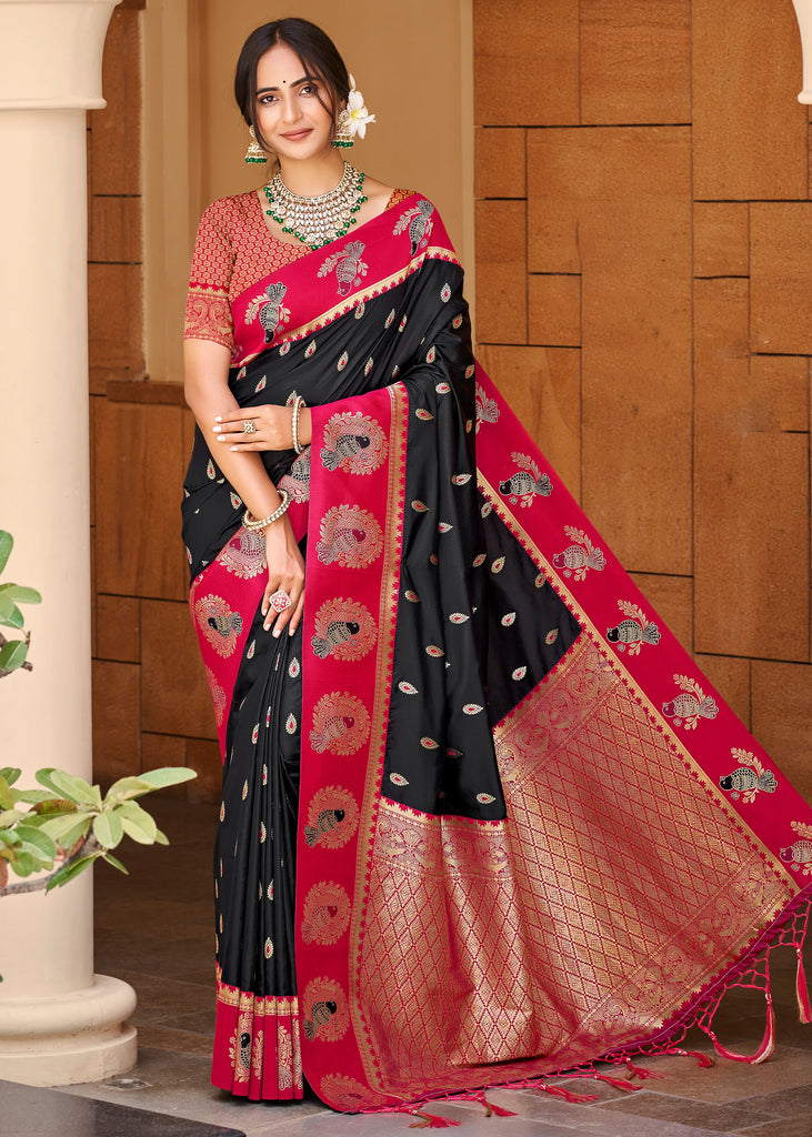 Black & Red Woven Banarasi SIlk Saree
