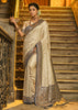 Blue And Beige Woven Banarasi Brocade Silk Saree With Overall Jaal