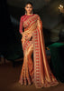 Golden Red Embroidered Silk Saree