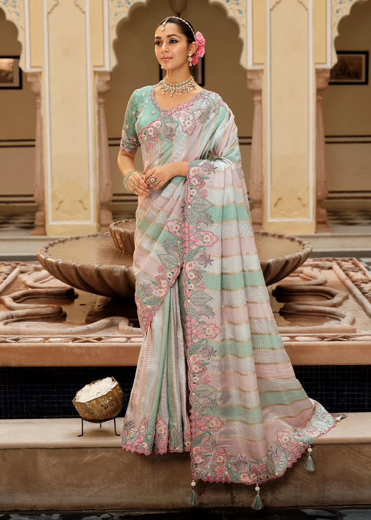 Multicolor Designer Embroidered Silk Saree