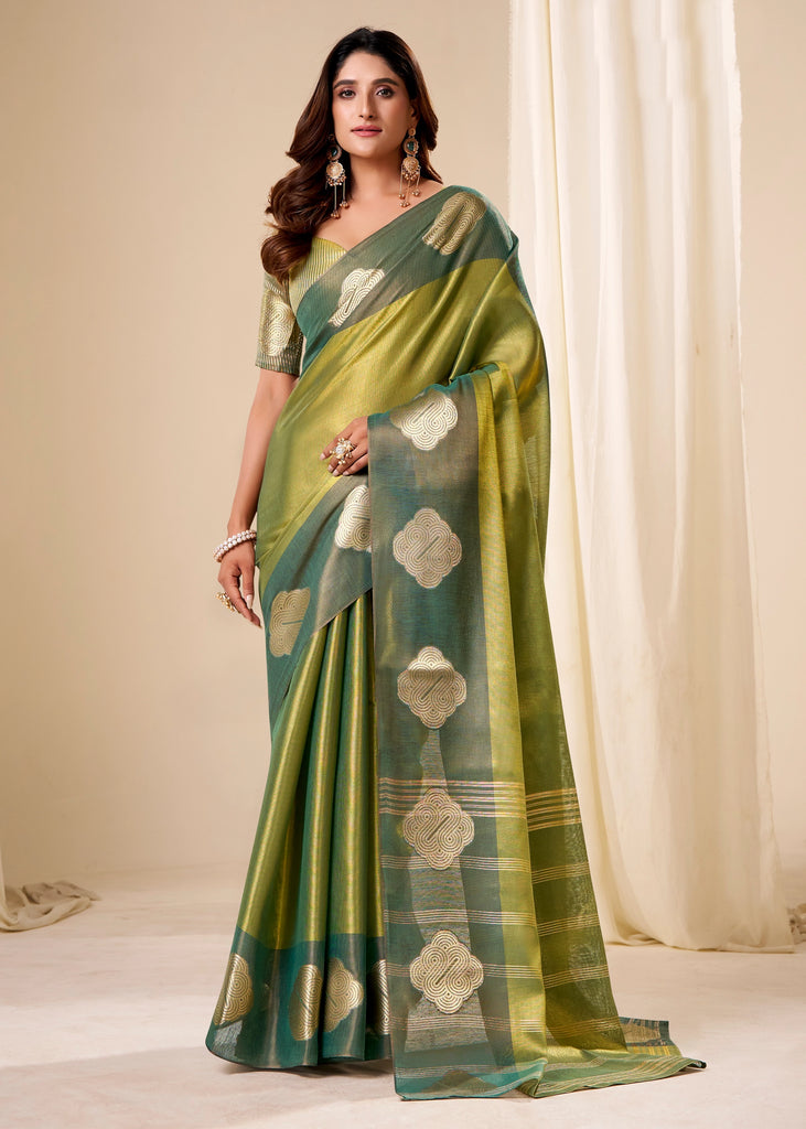 Pista Green Woven Tissue Silk Saree