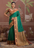 Hunter Green Woven Tussar Silk Saree