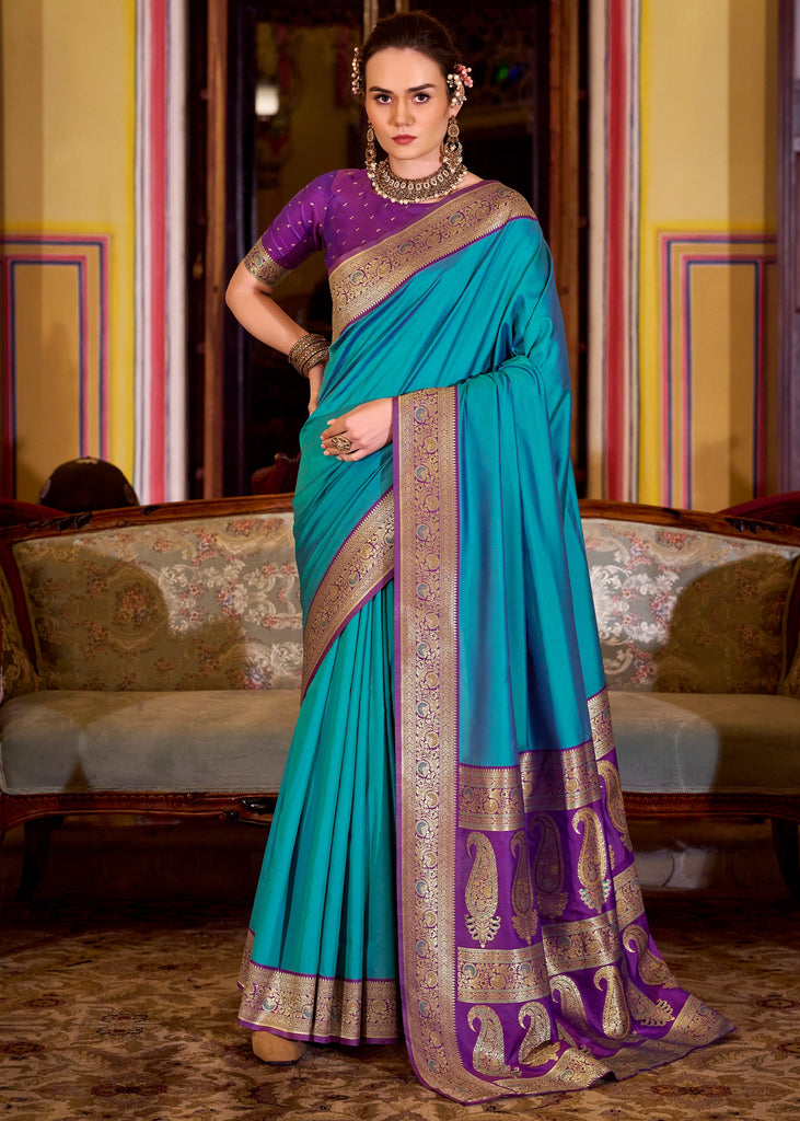 Vivid Blue Banarasi Soft Silk Saree