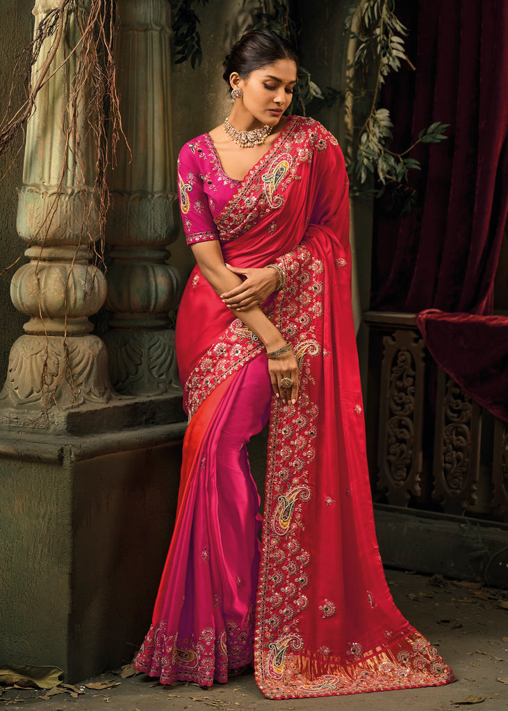 Bridal Pink Designer Embroidered Silk Saree
