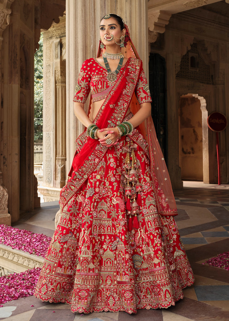 Bridal Red Heavy Embroidered Designer Lehenga