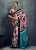 Peach Pink Printed Satin Silk Saree