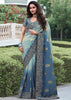 Aruba blue Heavy Embroidered Designer Silk Saree (10580180893889)