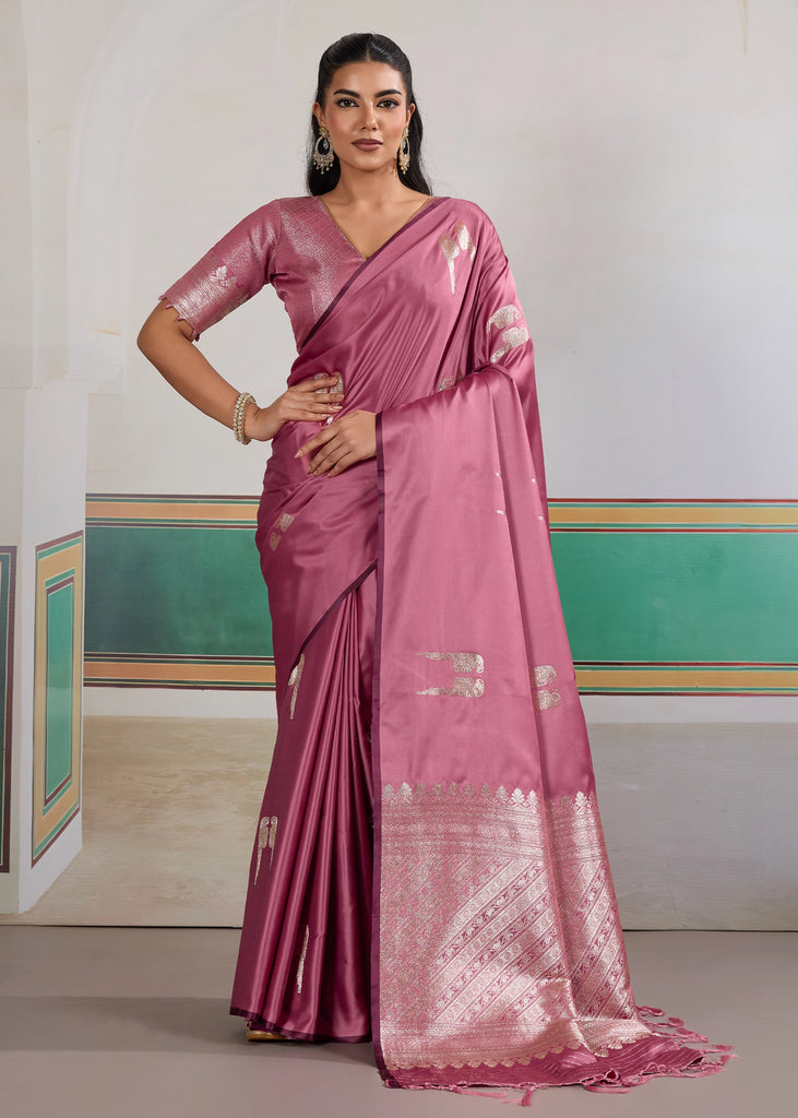 Mellow Mauve Woven Satin Silk Saree